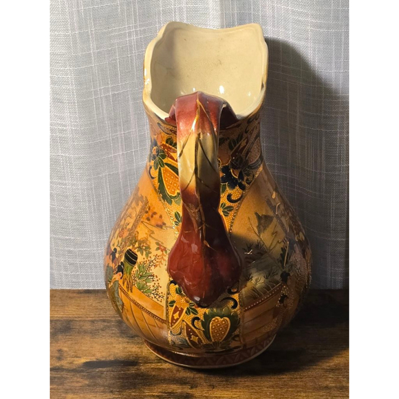 Satsuma Pitcher Vase Orange‎ Brown Vintage - Picture 5 of 13
